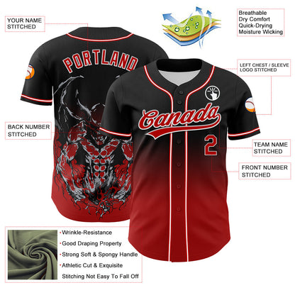Custom Black Red-White 3D Pattern Halloween Skull Authentic Baseball Jersey - Sky-Custom
