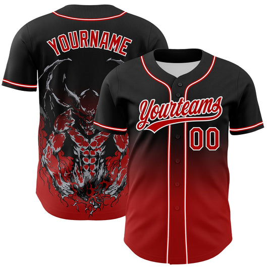 Custom Black Red-White 3D Pattern Halloween Skull Authentic Baseball Jersey - Sky-Custom