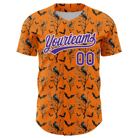 Custom Bay Orange Purple-White 3D Pattern Halloween Authentic Baseball Jersey - Sky-Custom