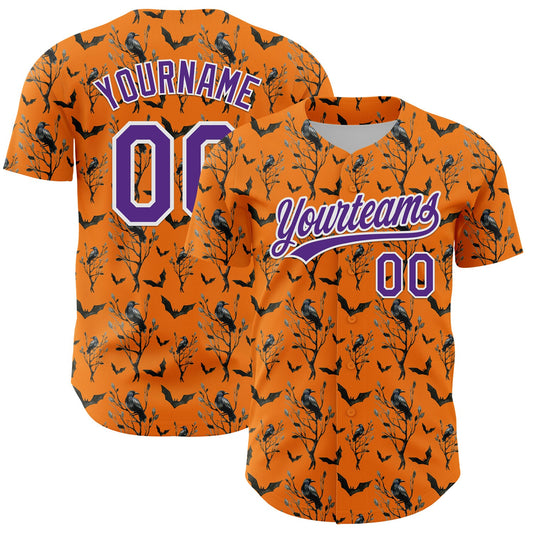Custom Bay Orange Purple-White 3D Pattern Halloween Authentic Baseball Jersey - Sky-Custom