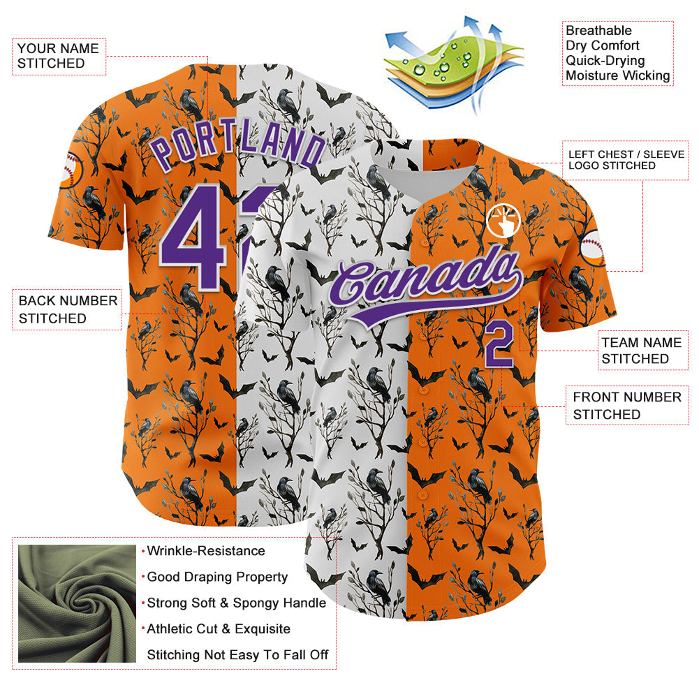 Custom Bay Orange Purple-White 3D Pattern Halloween Authentic Baseball Jersey - Sky-Custom
