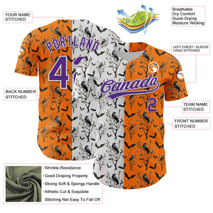 Custom Bay Orange Purple-White 3D Pattern Halloween Authentic Baseball Jersey - Sky-Custom