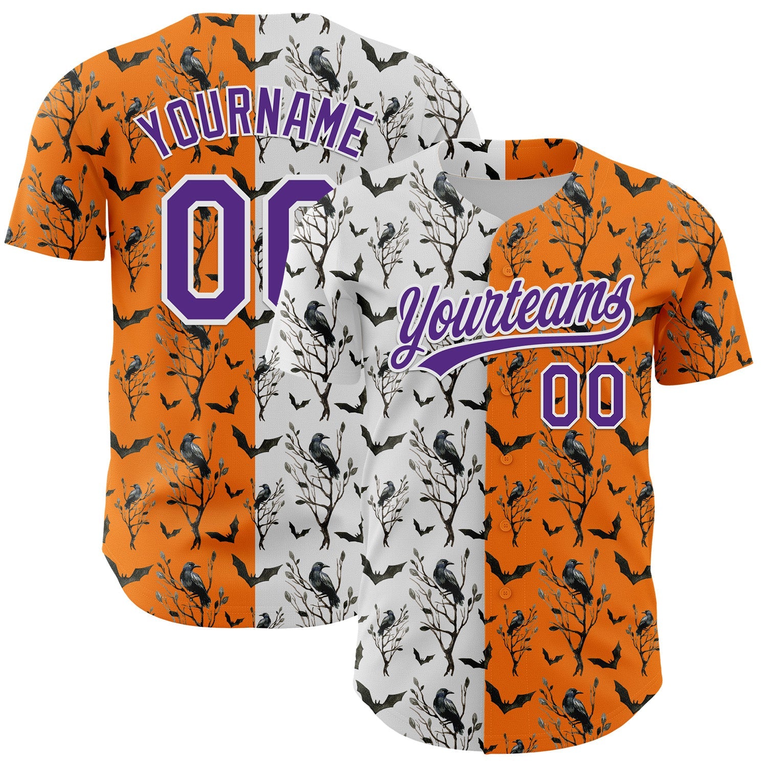 Custom Bay Orange Purple-White 3D Pattern Halloween Authentic Baseball Jersey - Sky-Custom