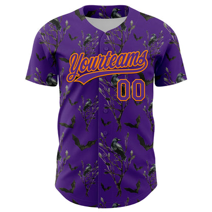 Custom Purple Bay Orange 3D Pattern Halloween Authentic Baseball Jersey - Sky-Custom