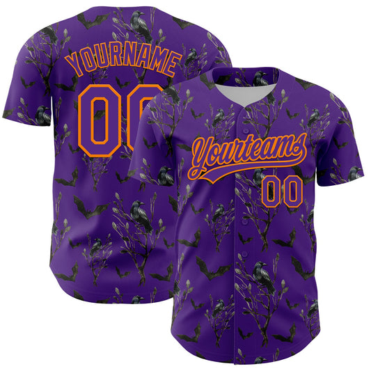 Custom Purple Bay Orange 3D Pattern Halloween Authentic Baseball Jersey - Sky-Custom