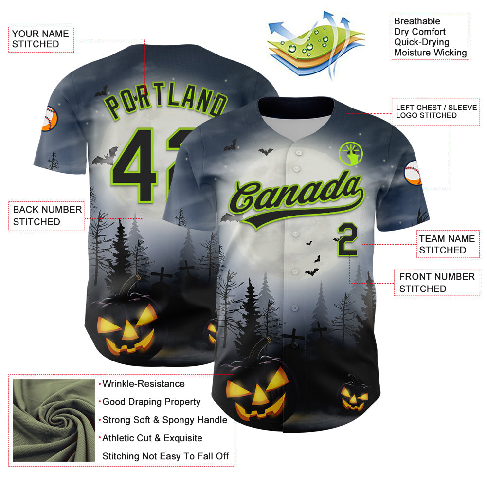 Custom Gray Black-Neon Green 3D Pattern Halloween Authentic Baseball Jersey - Sky-Custom