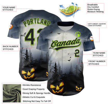 Custom Gray Black-Neon Green 3D Pattern Halloween Authentic Baseball Jersey - Sky-Custom