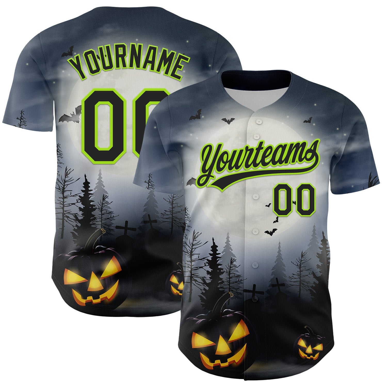 Custom Gray Black-Neon Green 3D Pattern Halloween Authentic Baseball Jersey - Sky-Custom