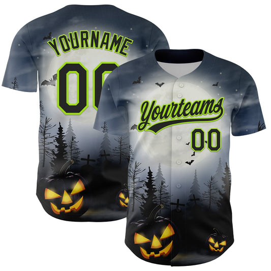 Custom Gray Black-Neon Green 3D Pattern Halloween Authentic Baseball Jersey - Sky-Custom