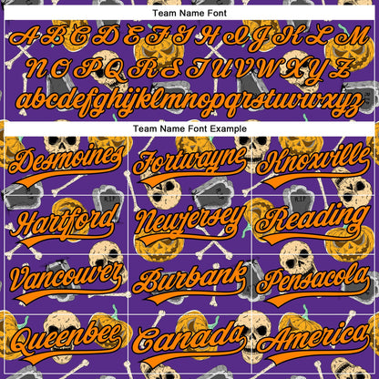 Custom Purple Bay Orange-Black 3D Pattern Halloween Skull Authentic Baseball Jersey - Sky-Custom