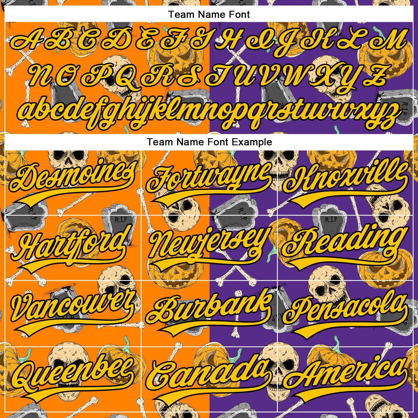 Custom Purple Yellow Bay Orange-Black 3D Pattern Halloween Skull Authentic Baseball Jersey - Sky-Custom