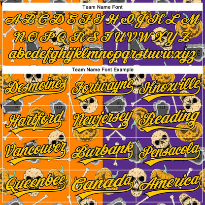 Custom Purple Yellow Bay Orange-Black 3D Pattern Halloween Skull Authentic Baseball Jersey - Sky-Custom