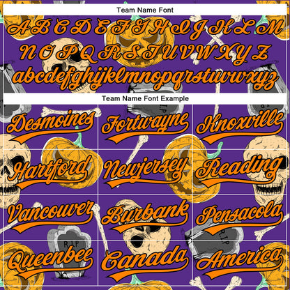 Custom Purple Bay Orange-Black 3D Pattern Halloween Skull Authentic Baseball Jersey - Sky-Custom