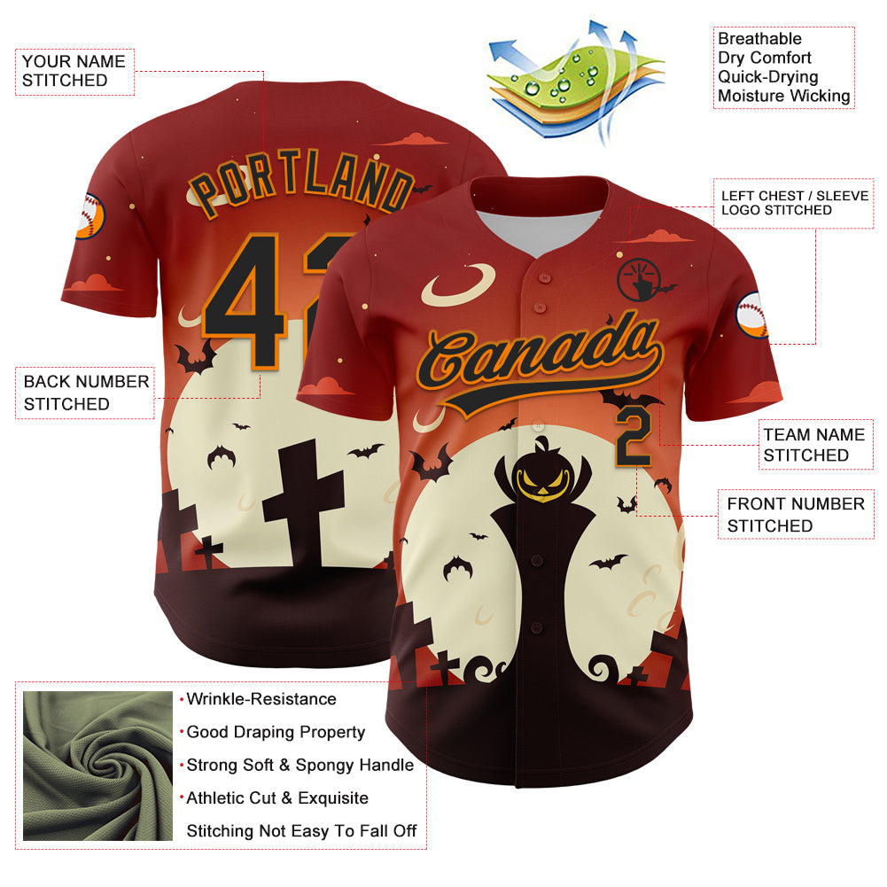 Custom Orange Black-Bay Orange 3D Pattern Halloween Authentic Baseball Jersey - Sky-Custom