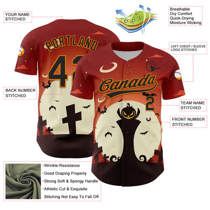Custom Orange Black-Bay Orange 3D Pattern Halloween Authentic Baseball Jersey - Sky-Custom