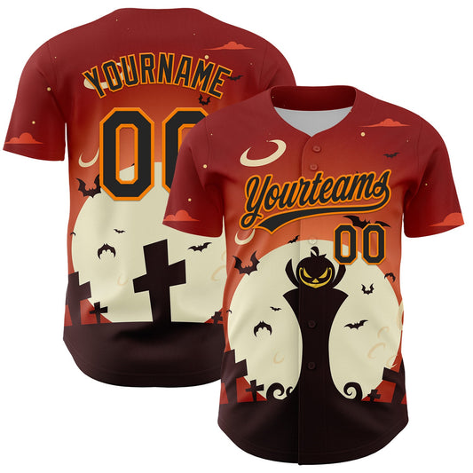 Custom Orange Black-Bay Orange 3D Pattern Halloween Authentic Baseball Jersey - Sky-Custom