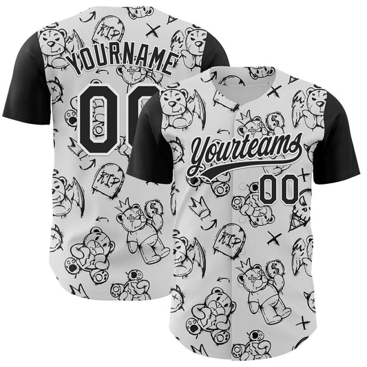 Custom White Black 3D Pattern Halloween Authentic Baseball Jersey - Sky-Custom
