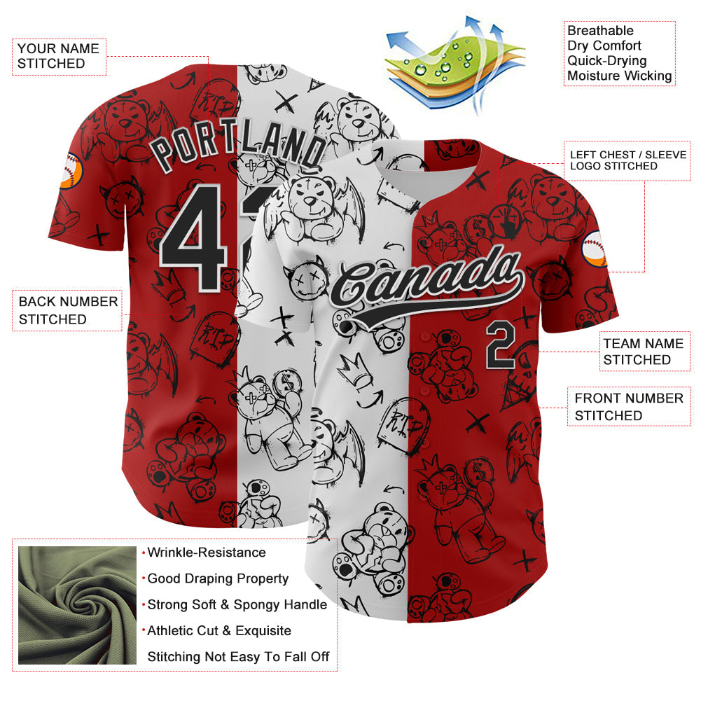 Custom Red Black-White 3D Pattern Halloween Authentic Baseball Jersey - Sky-Custom