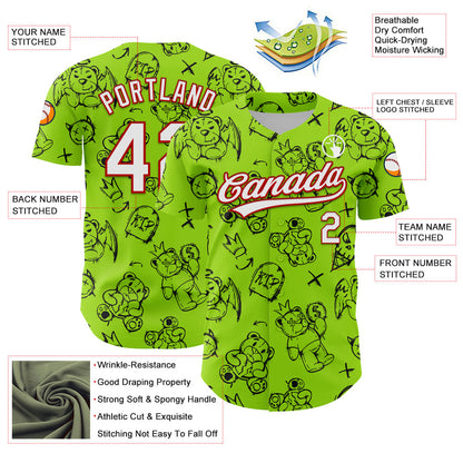 Custom Neon Green White-Red 3D Pattern Halloween Authentic Baseball Jersey - Sky-Custom
