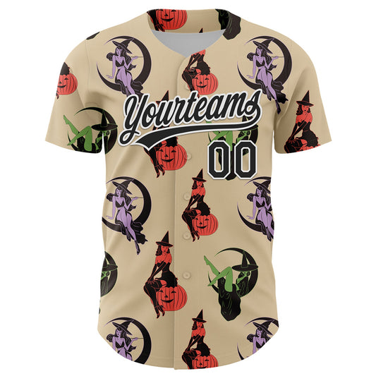 Custom City Cream Black-White 3D Pattern Halloween Authentic Baseball Jersey - Sky-Custom