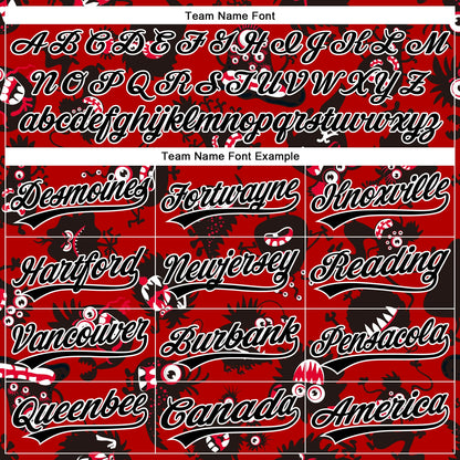 Custom Red Black-White 3D Pattern Halloween Authentic Baseball Jersey - Sky-Custom