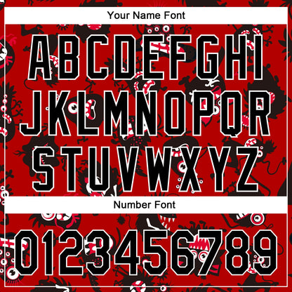 Custom Red Black-White 3D Pattern Halloween Authentic Baseball Jersey - Sky-Custom