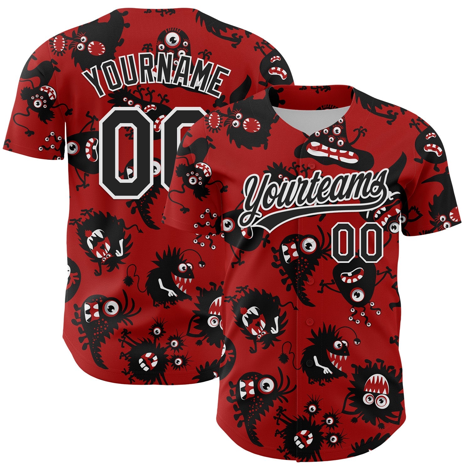 Custom Red Black-White 3D Pattern Halloween Authentic Baseball Jersey - Sky-Custom