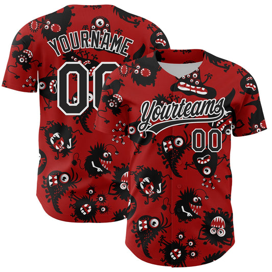 Custom Red Black-White 3D Pattern Halloween Authentic Baseball Jersey - Sky-Custom