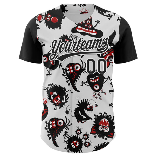Custom White Black 3D Pattern Halloween Authentic Baseball Jersey - Sky-Custom