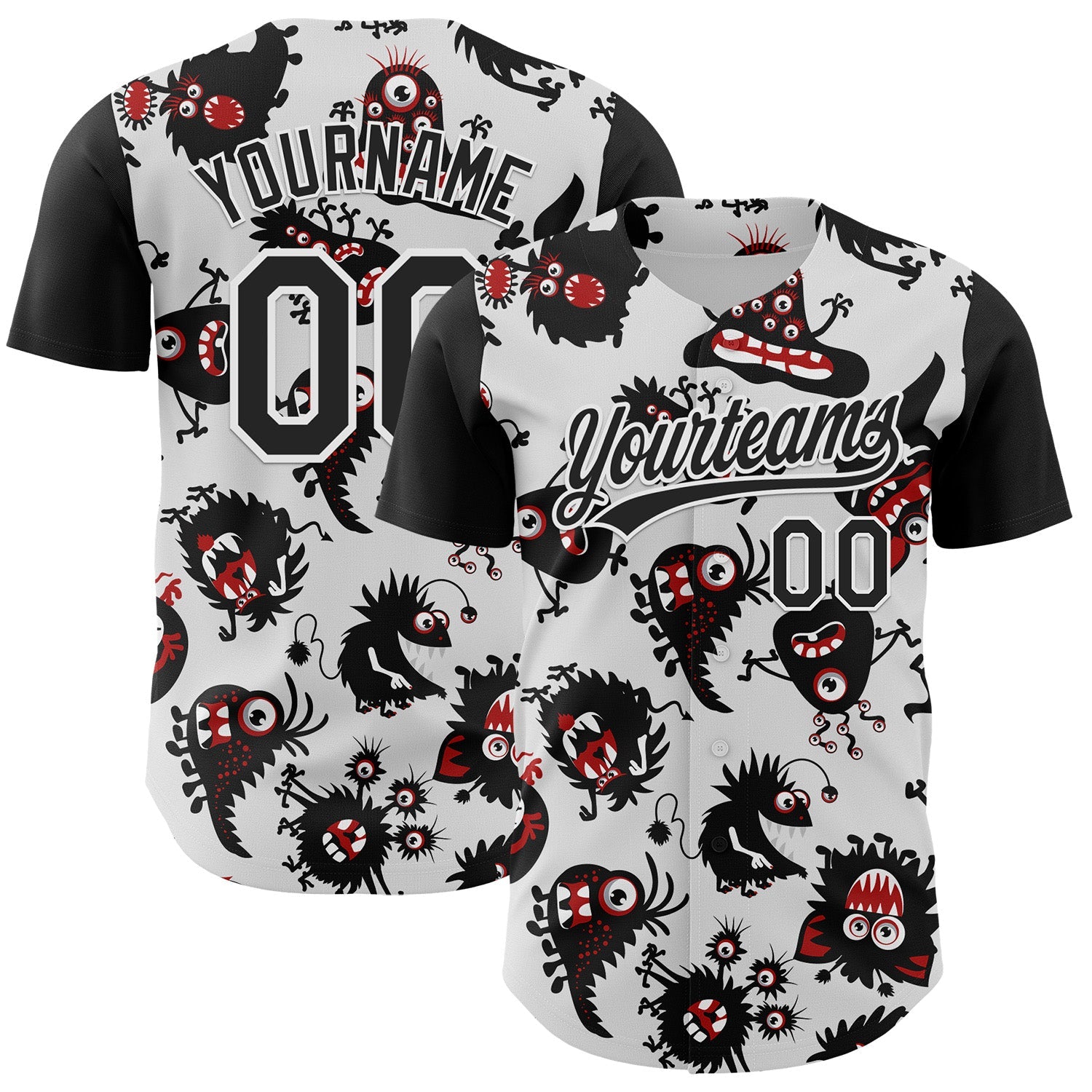 Custom White Black 3D Pattern Halloween Authentic Baseball Jersey - Sky-Custom