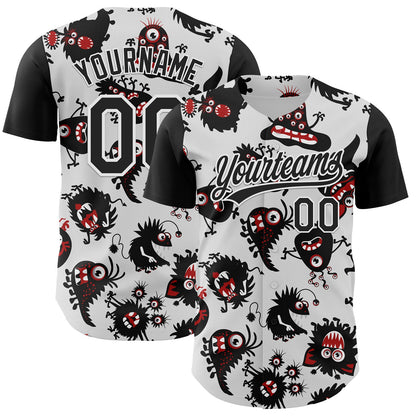 Custom White Black 3D Pattern Halloween Authentic Baseball Jersey - Sky-Custom