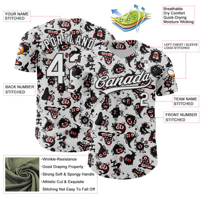 Custom White Black 3D Pattern Halloween Authentic Baseball Jersey - Sky-Custom