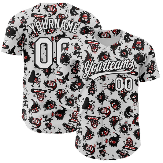 Custom White Black 3D Pattern Halloween Authentic Baseball Jersey - Sky-Custom