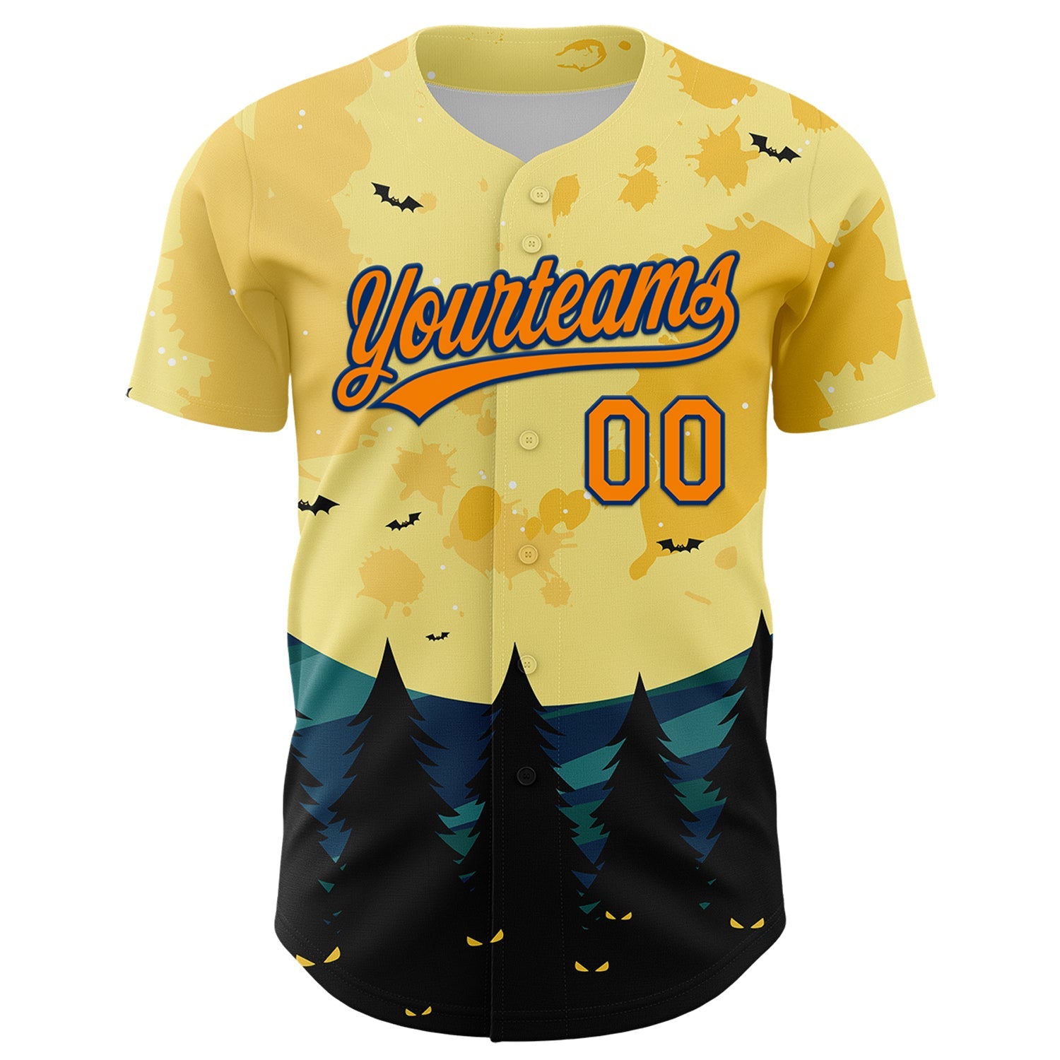 Custom Light Yellow Bay Orange-US Navy Blue 3D Pattern Halloween Authentic Baseball Jersey - Sky-Custom