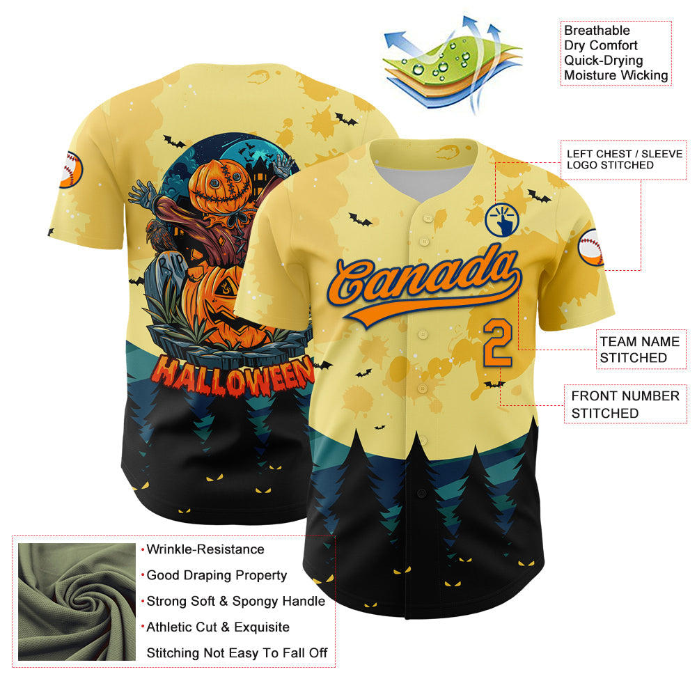 Custom Light Yellow Bay Orange-US Navy Blue 3D Pattern Halloween Authentic Baseball Jersey - Sky-Custom