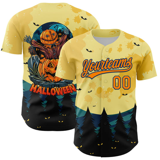 Custom Light Yellow Bay Orange-US Navy Blue 3D Pattern Halloween Authentic Baseball Jersey - Sky-Custom