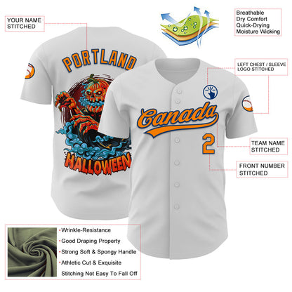 Custom White Bay Orange-US Navy Blue 3D Pattern Halloween Authentic Baseball Jersey - Sky-Custom