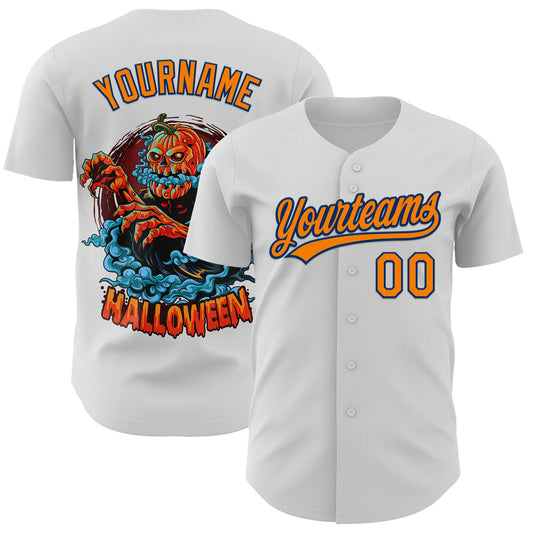 Custom White Bay Orange-US Navy Blue 3D Pattern Halloween Authentic Baseball Jersey - Sky-Custom