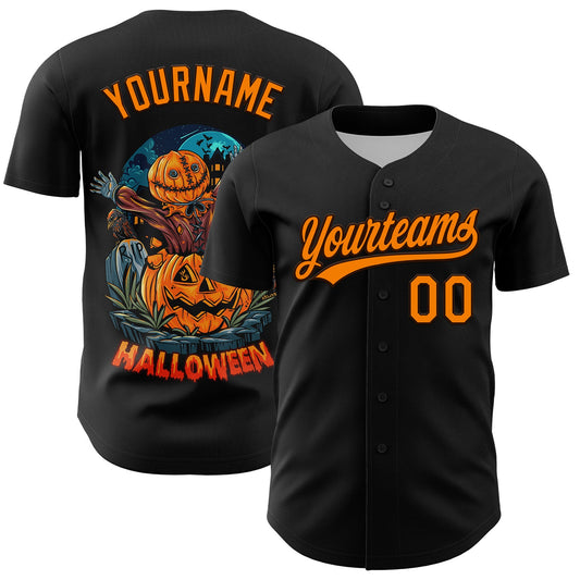 Custom Black Bay Orange-Brown 3D Pattern Halloween Authentic Baseball Jersey - Sky-Custom
