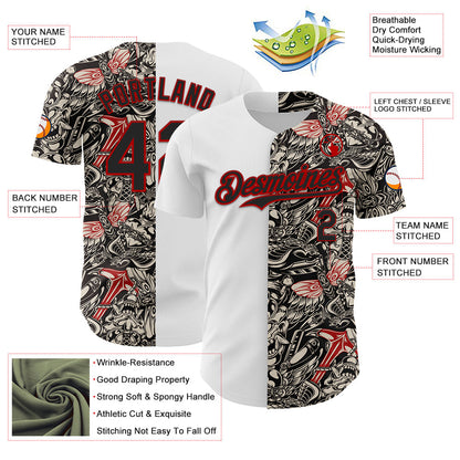 Custom White Black-Red 3D Pattern Design Vintage Tattoos Authentic Baseball Jersey - Sky-Custom