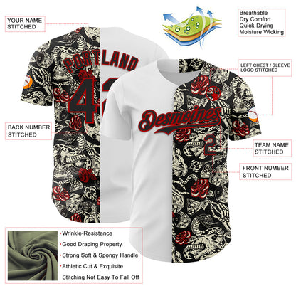 Custom White Black-Red 3D Pattern Design Vintage Tattoos Authentic Baseball Jersey - Sky-Custom