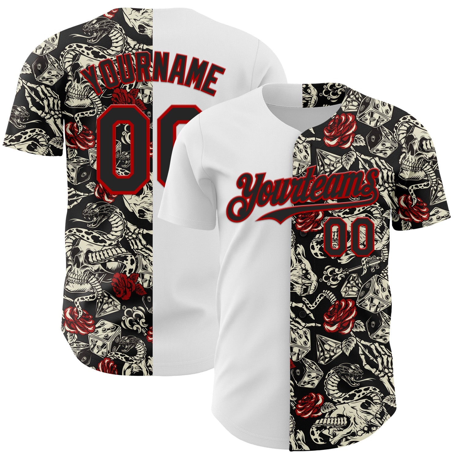 Custom White Black-Red 3D Pattern Design Vintage Tattoos Authentic Baseball Jersey - Sky-Custom