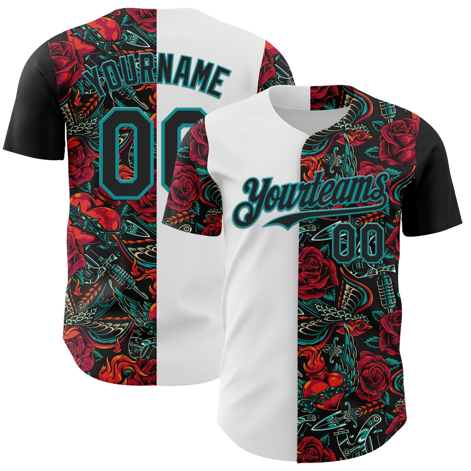 Custom White Black-Teal 3D Pattern Design Vintage Tattoos Authentic Baseball Jersey - Sky-Custom