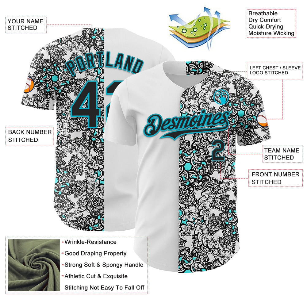 Custom White Black-Lakes Blue 3D Pattern Design Vintage Tattoos Authentic Baseball Jersey - Sky-Custom