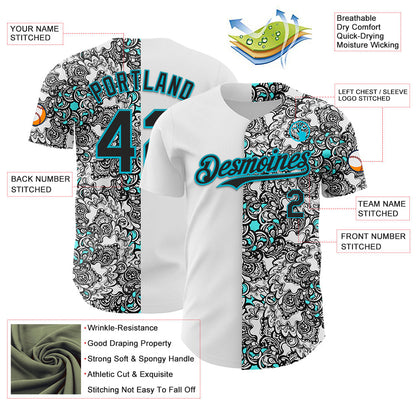 Custom White Black-Lakes Blue 3D Pattern Design Vintage Tattoos Authentic Baseball Jersey - Sky-Custom