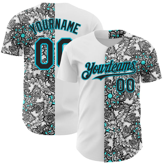 Custom White Black-Lakes Blue 3D Pattern Design Vintage Tattoos Authentic Baseball Jersey - Sky-Custom