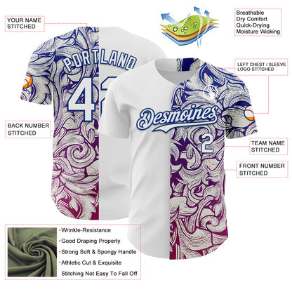 Custom White Royal 3D Pattern Design Vintage Tattoos Authentic Baseball Jersey - Sky-Custom