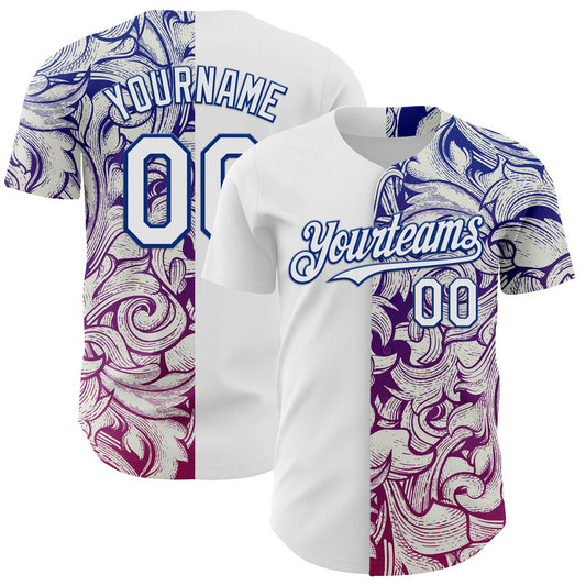Custom White Royal 3D Pattern Design Vintage Tattoos Authentic Baseball Jersey - Sky-Custom