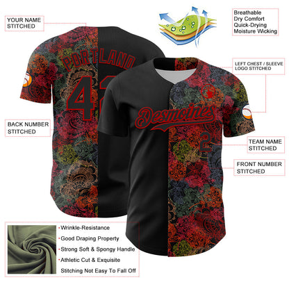 Custom Black Red 3D Pattern Design Vintage Tattoos Authentic Baseball Jersey - Sky-Custom