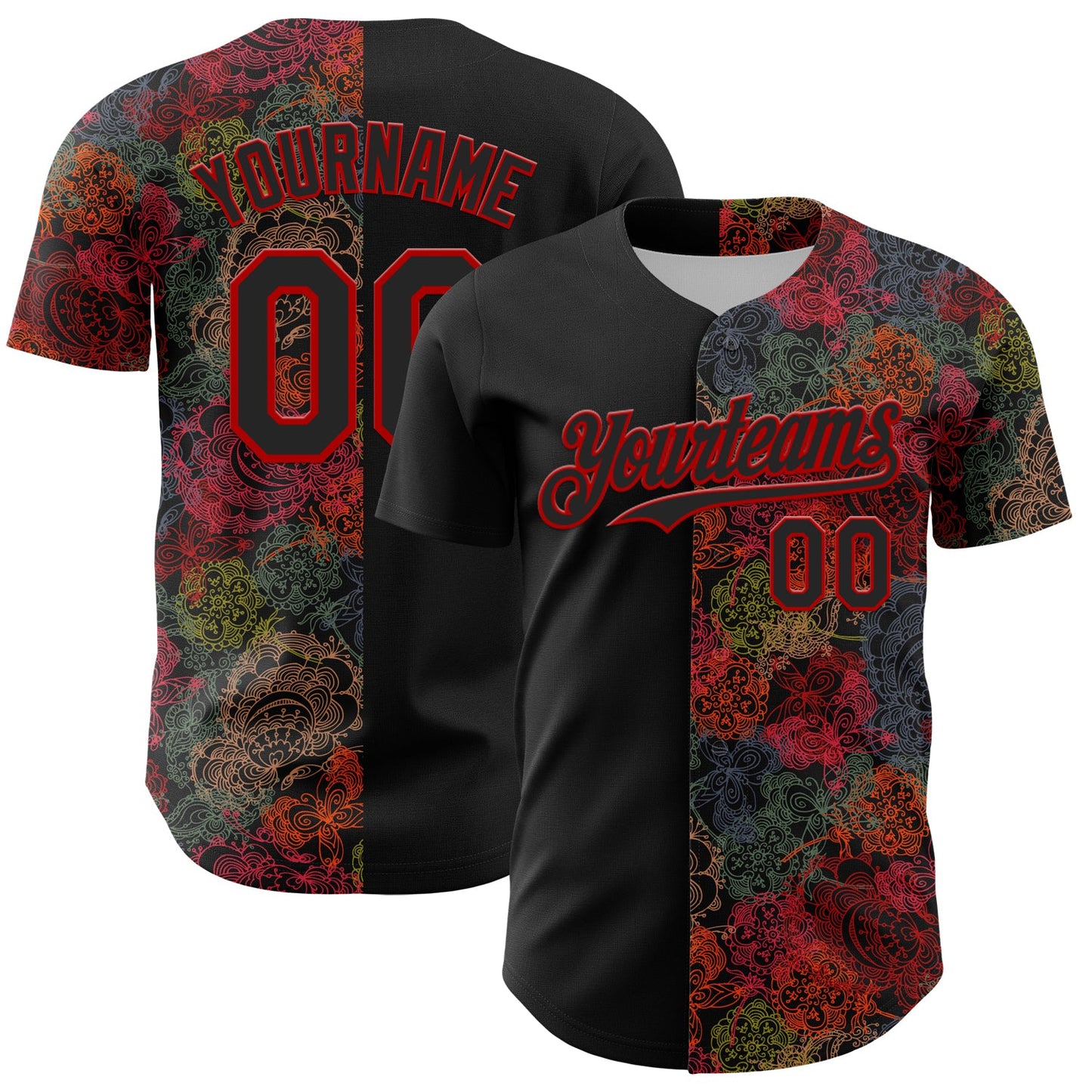 Custom Black Red 3D Pattern Design Vintage Tattoos Authentic Baseball Jersey - Sky-Custom